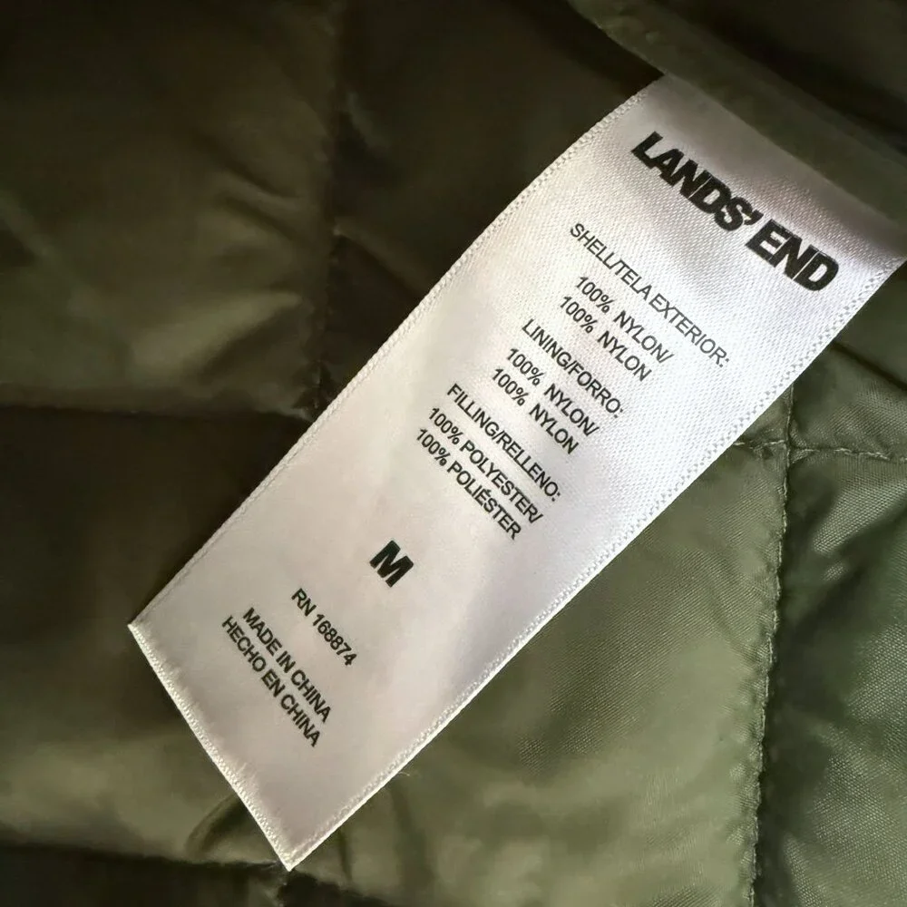 LANDS END Womens Quilted Vest Medium Olive Green Button Front Utility Preppy NWT - Picture 8 of 10